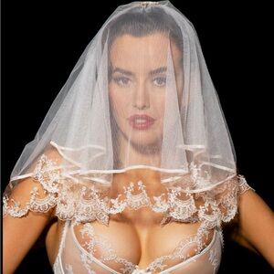 Bridal Veil Honey Birdette Daisy White Ivory Tulle Lace Hair Comb Embroidery New